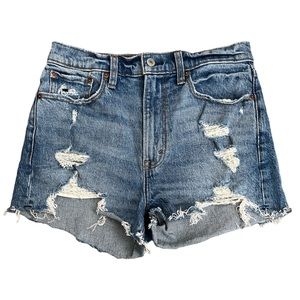 Abercrombie & Fitch High Rise Distressed Denim Mom Shorts